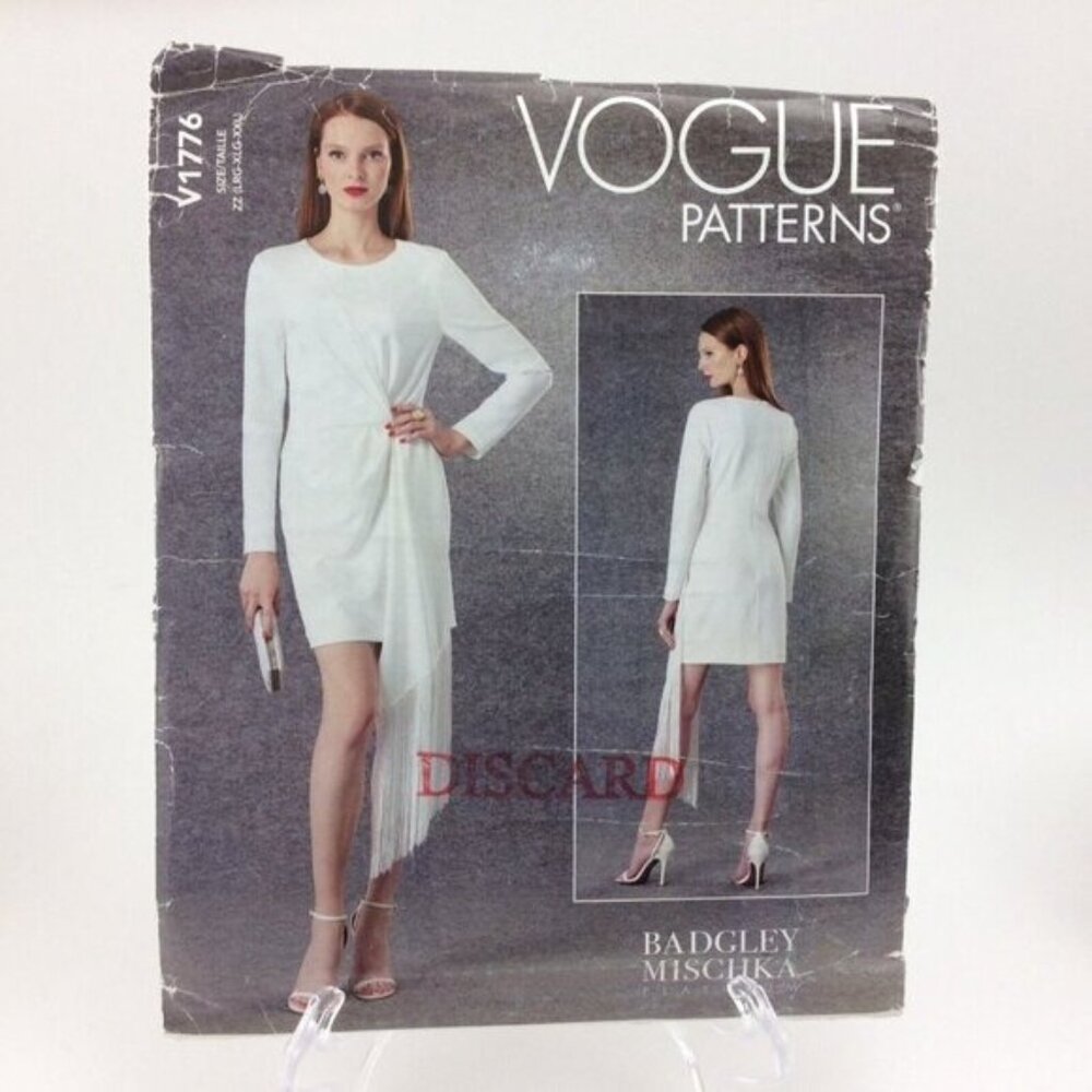 Vogue 1776 Badgley Mischka Draped Dress Asymmetric Pattern Uncut LRG- XXL 16-26